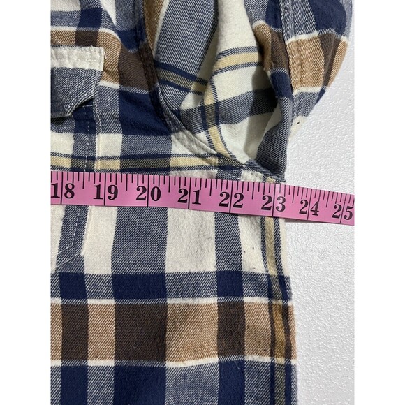 George Men’s Button Down Plaid L/S Flannel Shirt Cream Khaki Blue Size XL - Picture 5 of 6